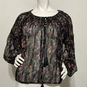 Denim & Supply Ralph Lauren Peasant Blouse Black Floral Size XS